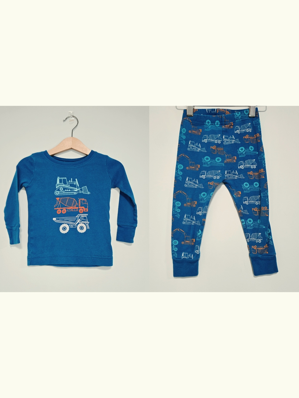 Old Navy Blue Kids Pajama Set with Construction Trucks